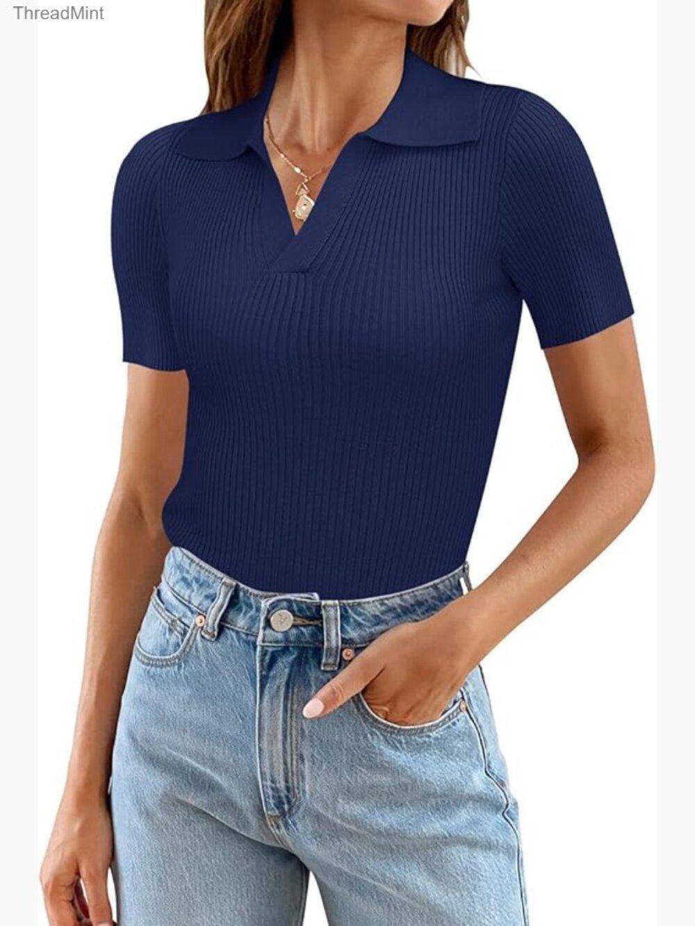 Short Sleeve V Neck Knit Sweater Pullover Lightweight Slim Fit
